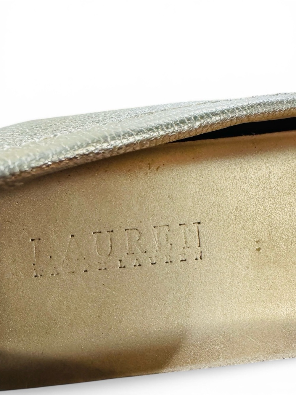 Ralph Lauren Metallic Gold Leather Ballet Loafers - Picture 8 of 11
